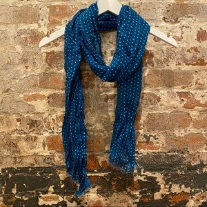 J. Crew Blue and white polka dot scarf with frayed edge